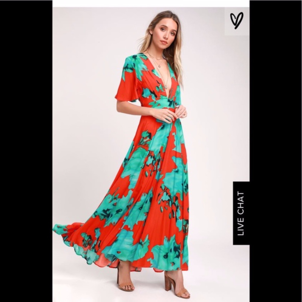 Lulus Red and Teal Temptress On the Road Dress S